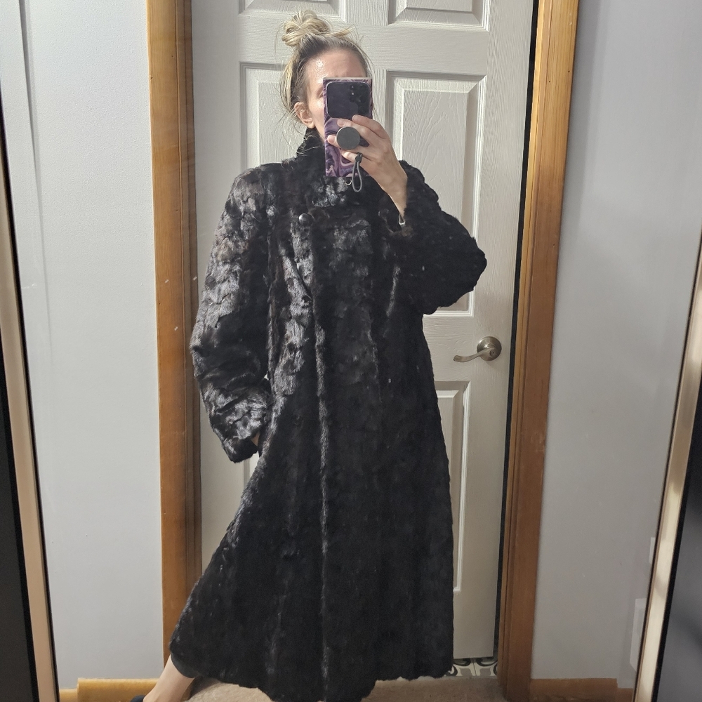 Authentic Real Mink Fur Coat Deep Chocolate Brown Long Length Large Glam Luxe